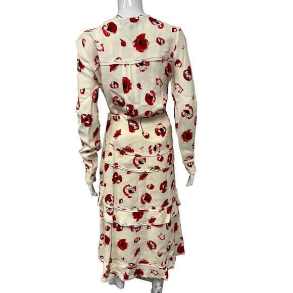 PROENZA SCHOULER Ivory Red Floral Print Top Layered Midi A-line Skirt Set Size 2 - Picture 2 of 5
